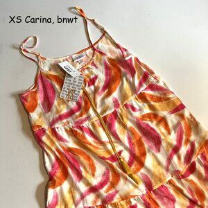 XS Lularoe Carina tiered maxi dress, white with pink, yellow, orange